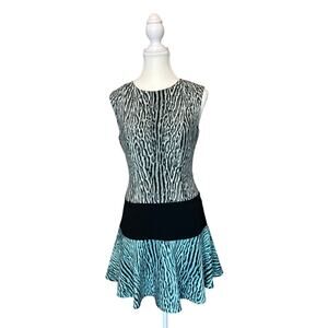 BCBG MAXAZRIA |  Lillian Black/Teal Animal Print Fit & Flare Mini Dress | 02